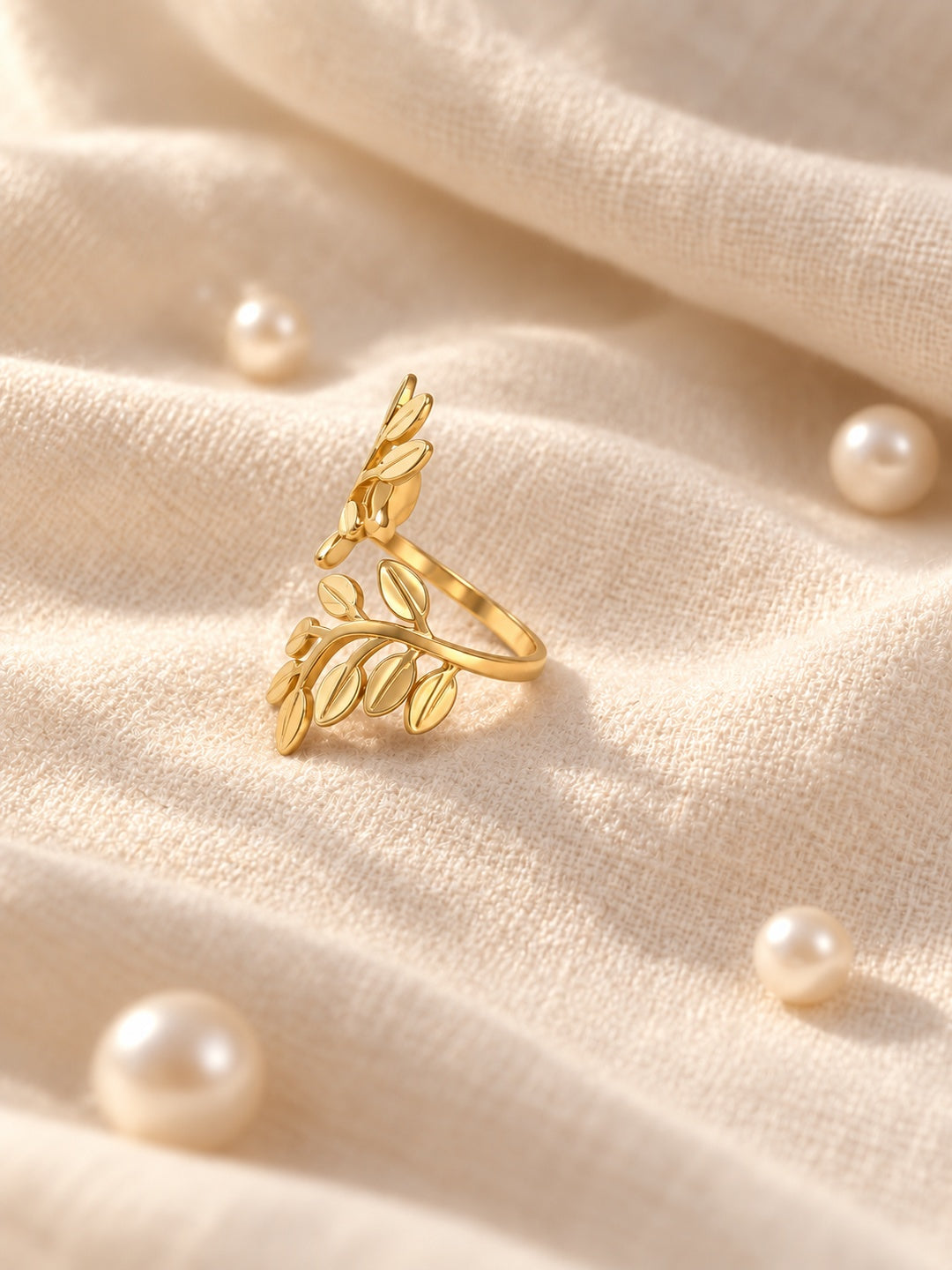 Niska gold-tone botanical leaf replica ring view 11