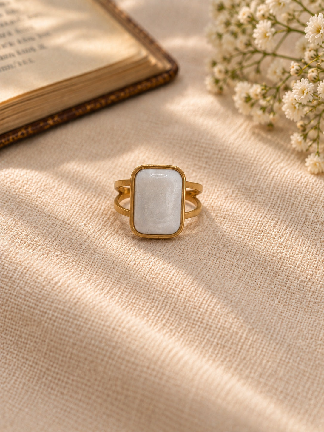 Niska white rectangular stone replica ring view 5