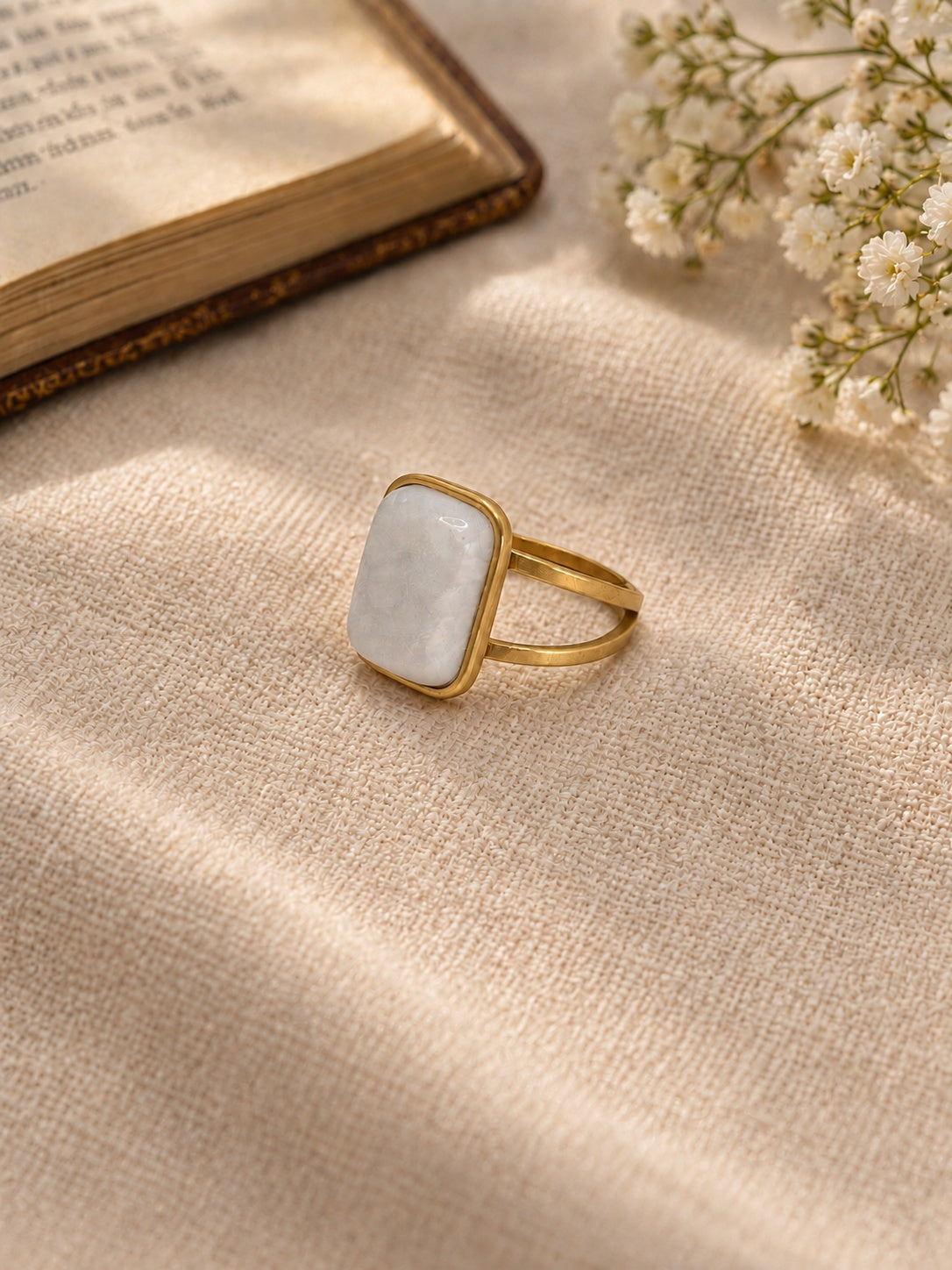 Niska white rectangular stone replica ring view 8
