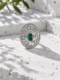 Niska green oval floral AD Stone statement ring product view