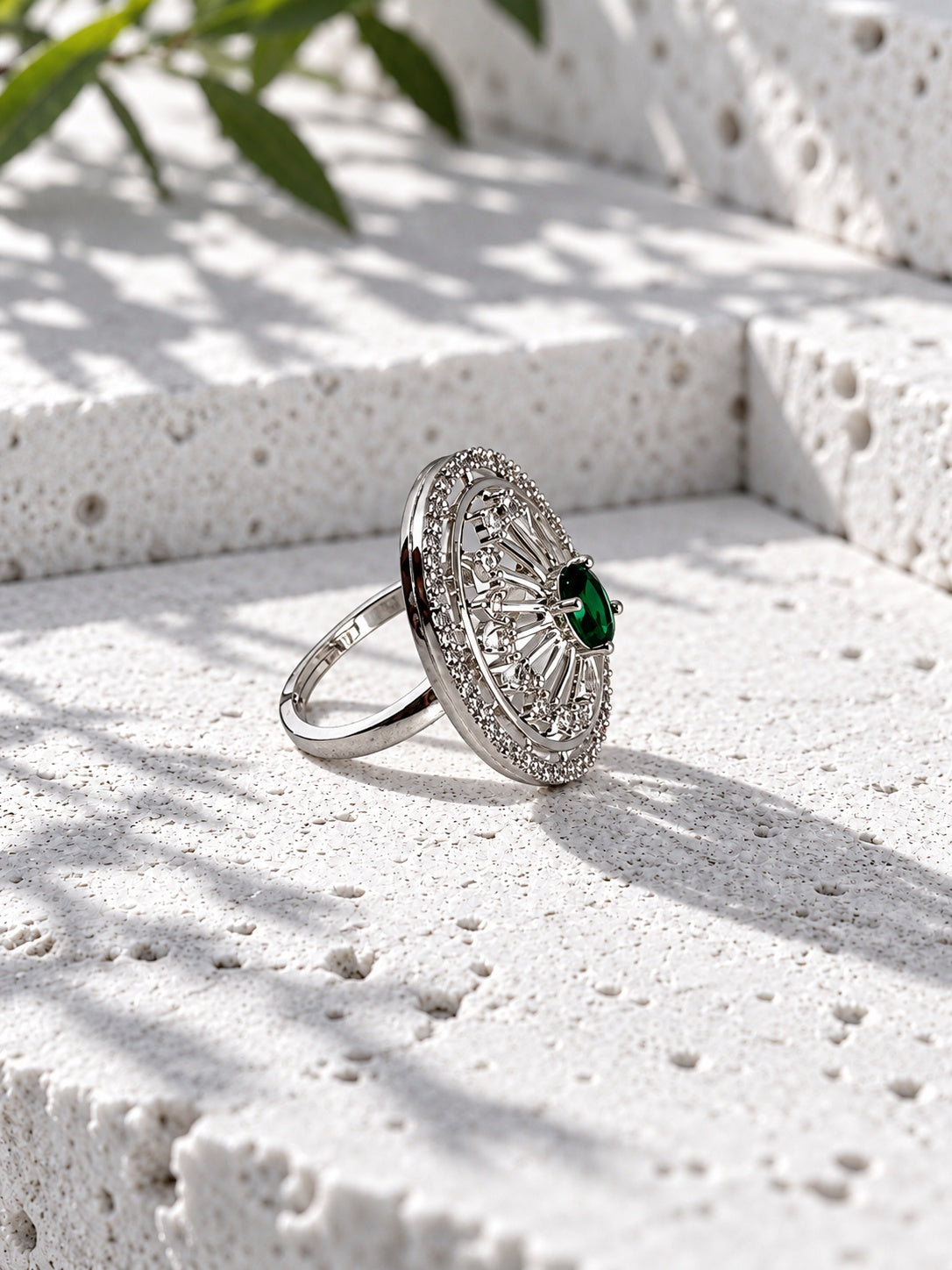 Niska green oval floral AD Stone statement ring product view