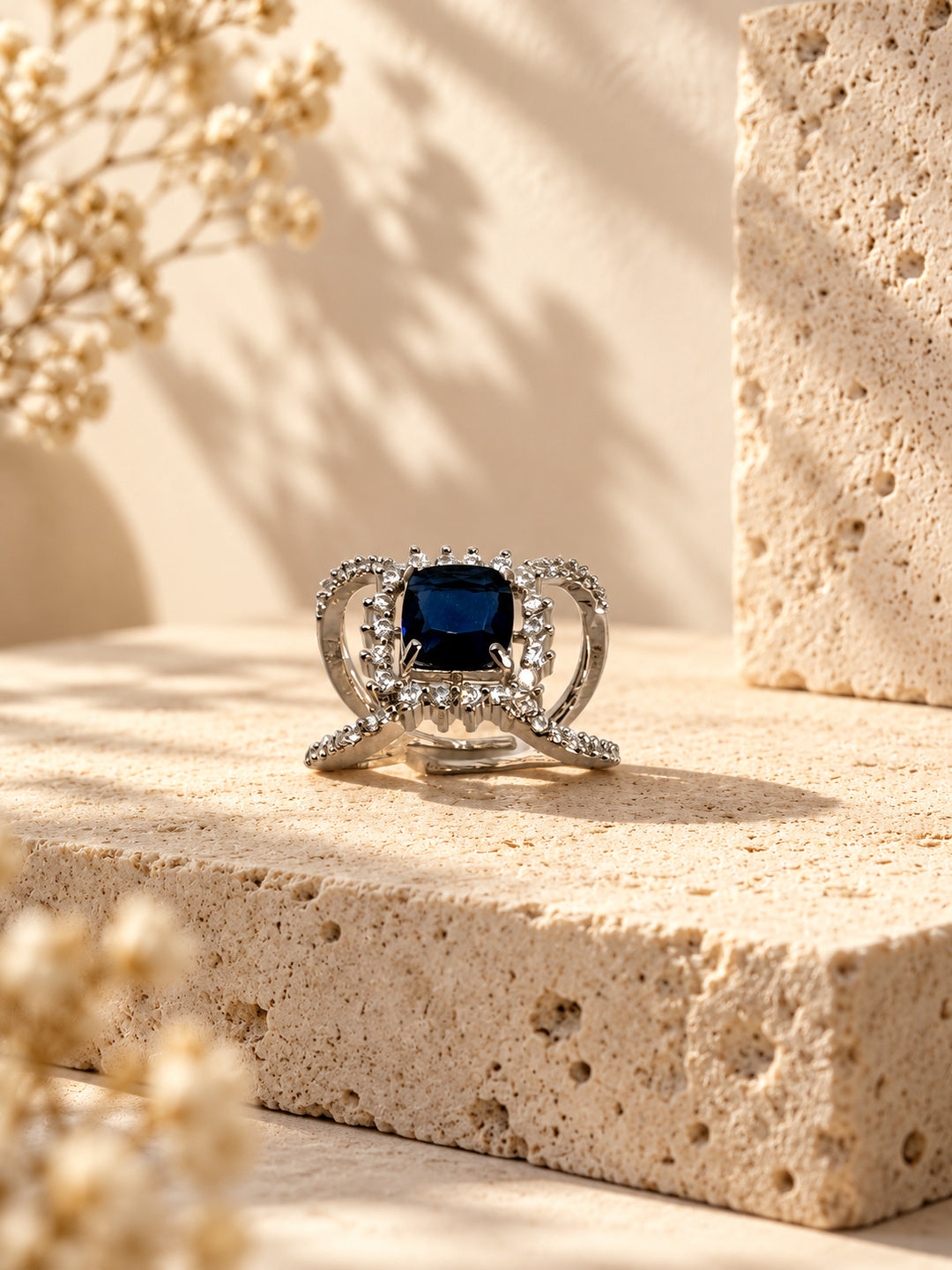 Niska Midnight Blue Halo Silver Replica Statement Ring RI26N10427 – product view 2