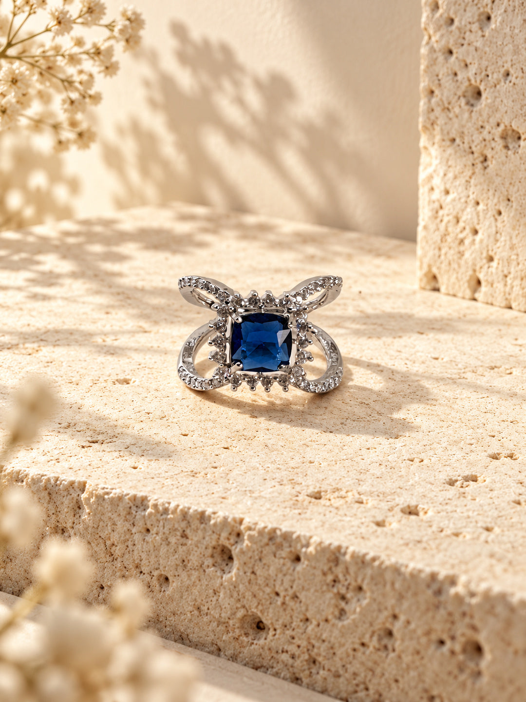 Niska Midnight Blue Halo Silver Replica Statement Ring RI26N10427 – product view 3
