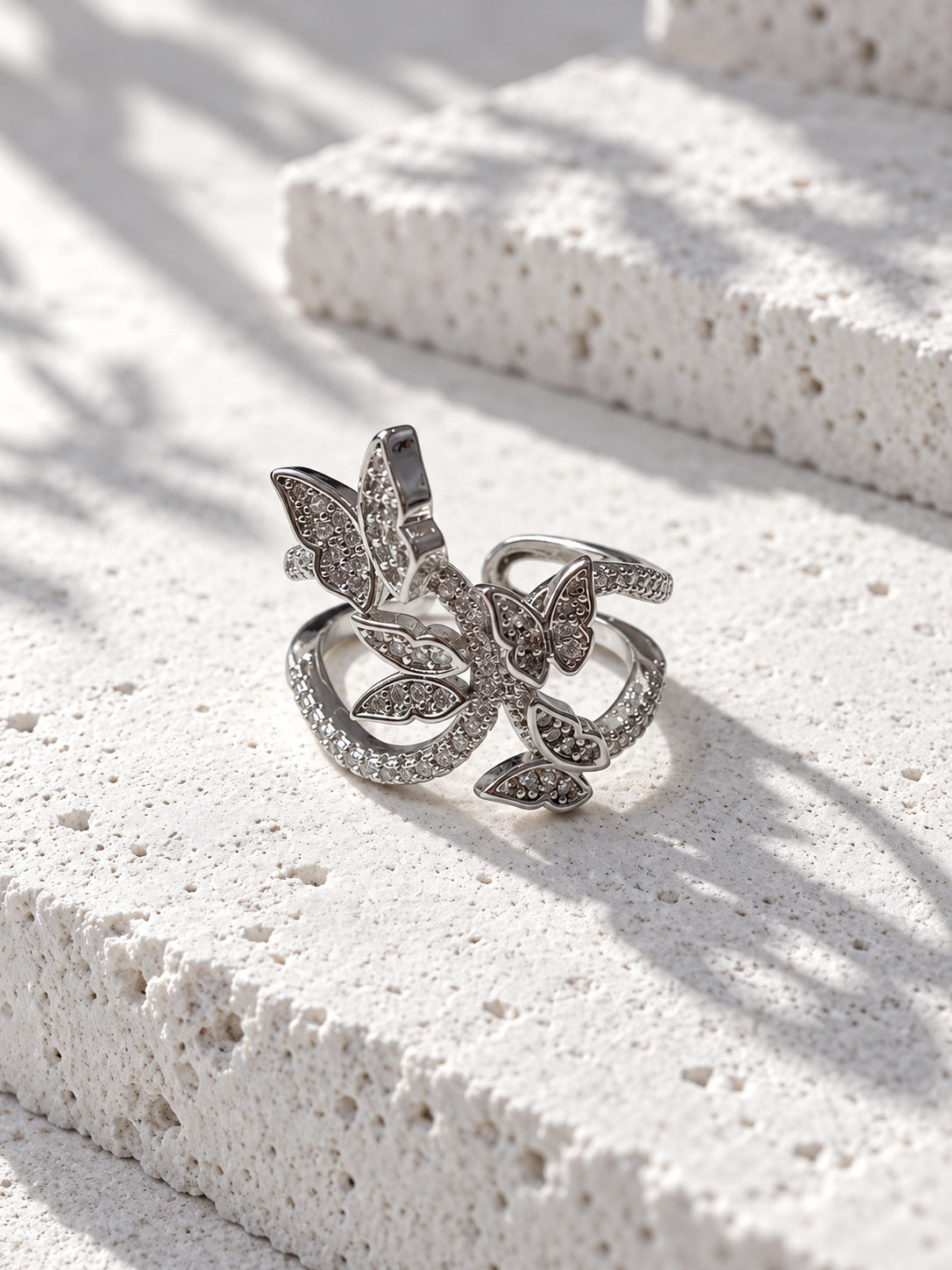 Niska white tone butterfly AD stone ring product view 1