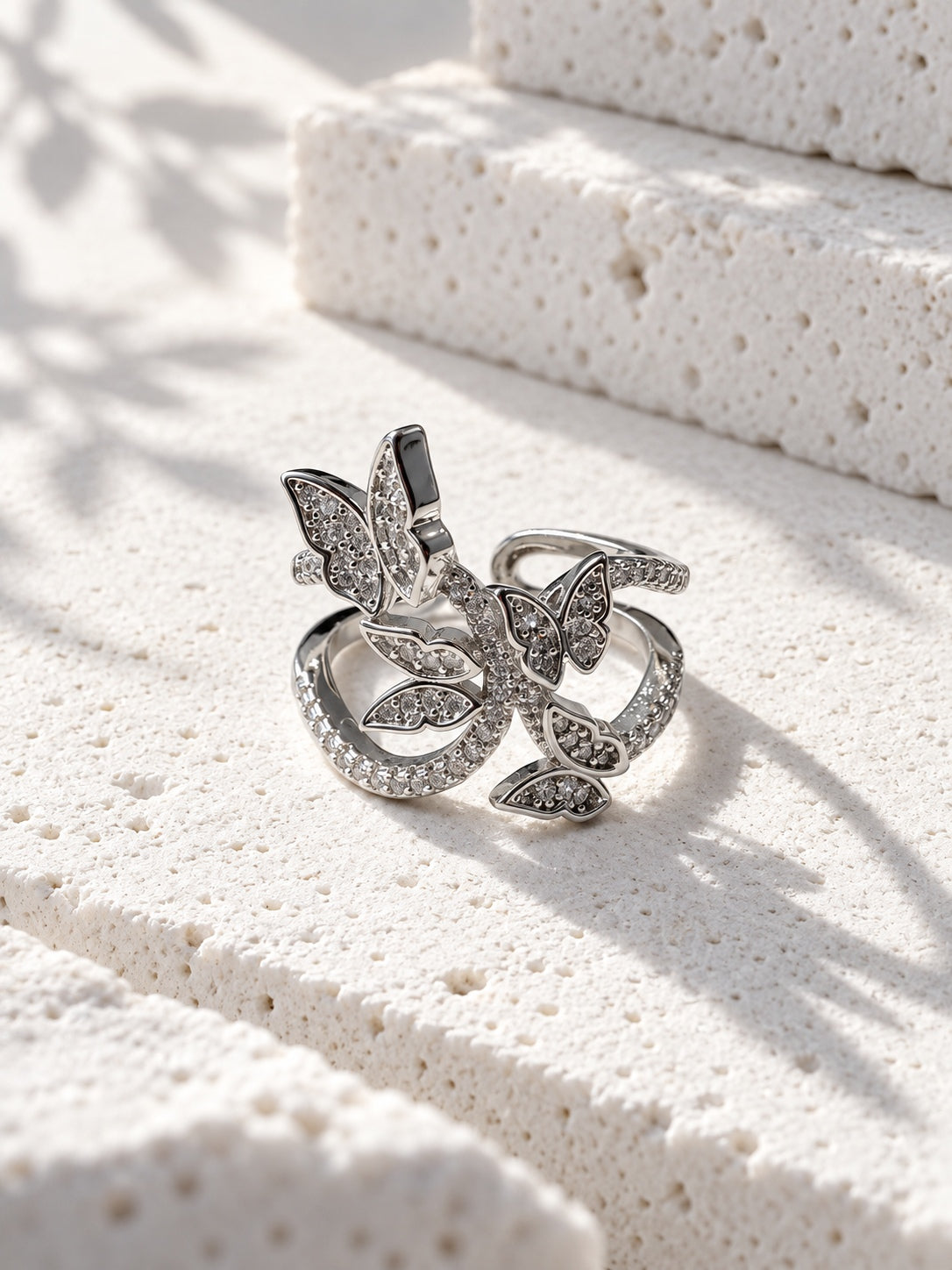 Niska white tone butterfly AD stone ring product view 2