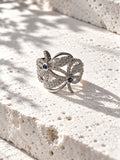 Silver-tone blue floral AD stone ring – product view 1
