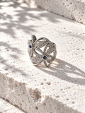 Silver-tone blue floral AD stone ring – product view 2