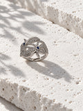 Silver-tone blue floral AD stone ring – product view 4