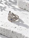 Silver-tone blue floral AD stone ring – product view 5
