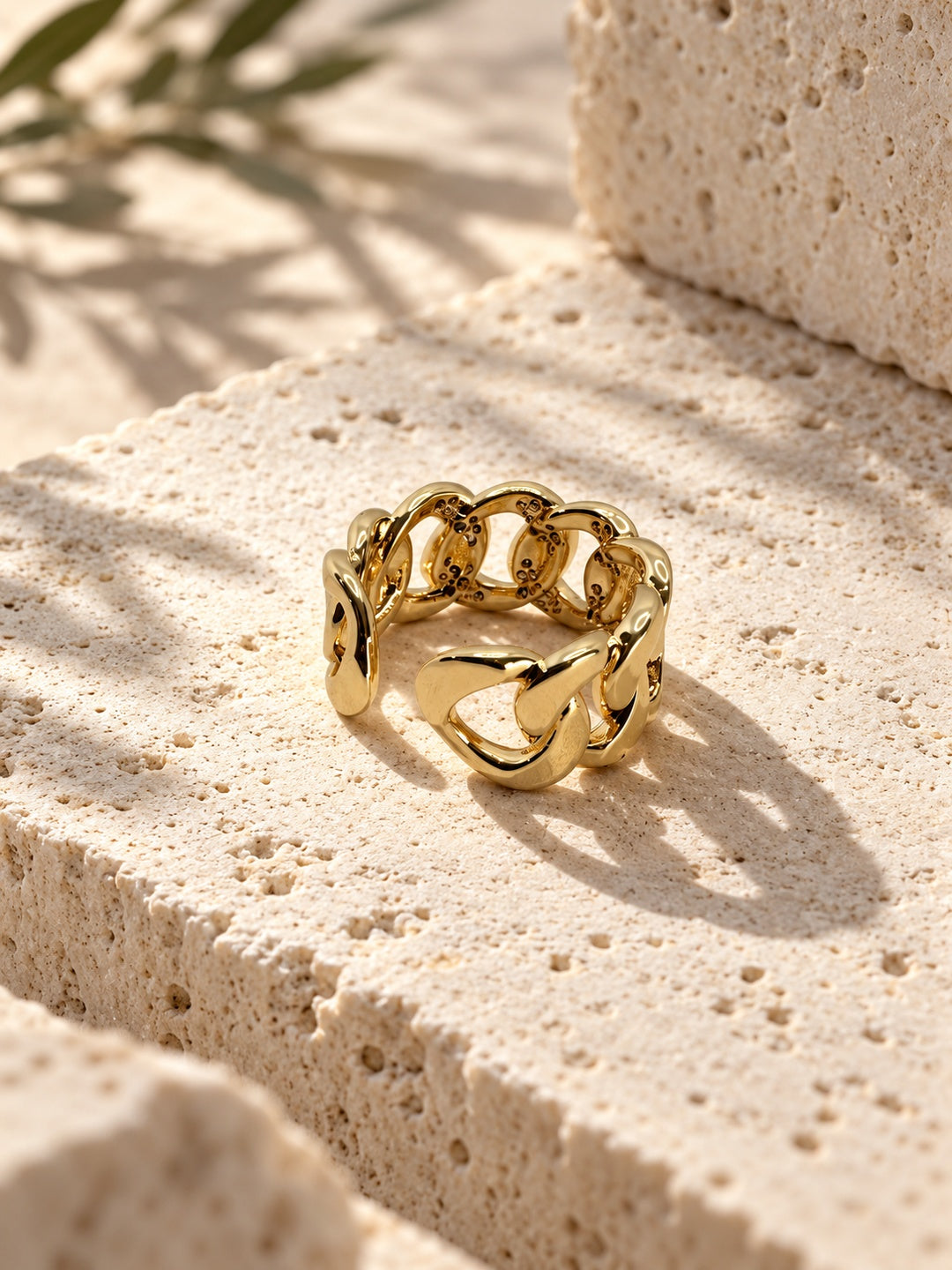 Gold tone chain link ring rear view