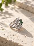 Green oval AD stone floral ring - view 3