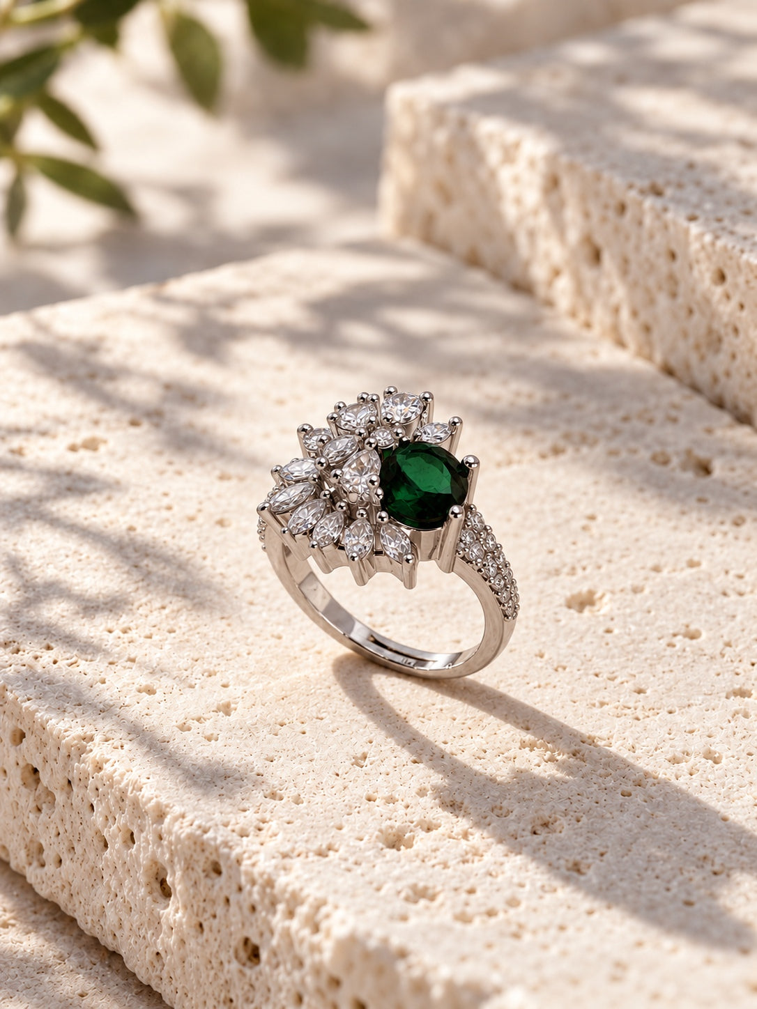 Green oval AD stone floral ring - view 4