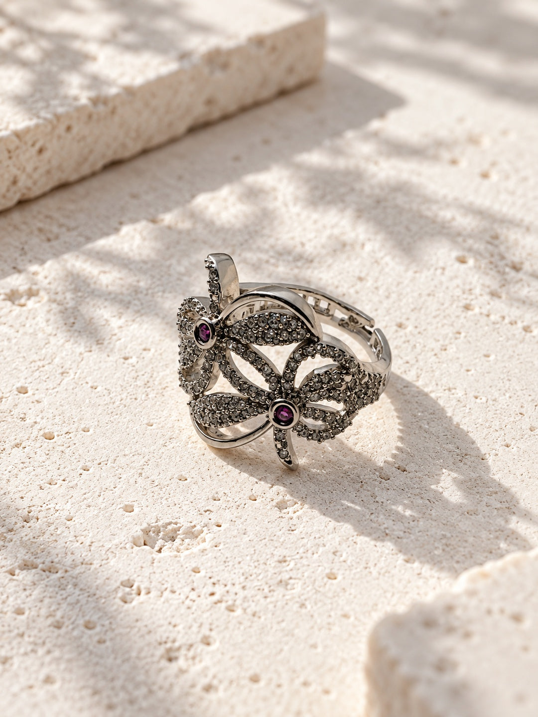 Niska silver-tone butterfly AD stone statement ring with purple accents, view 5