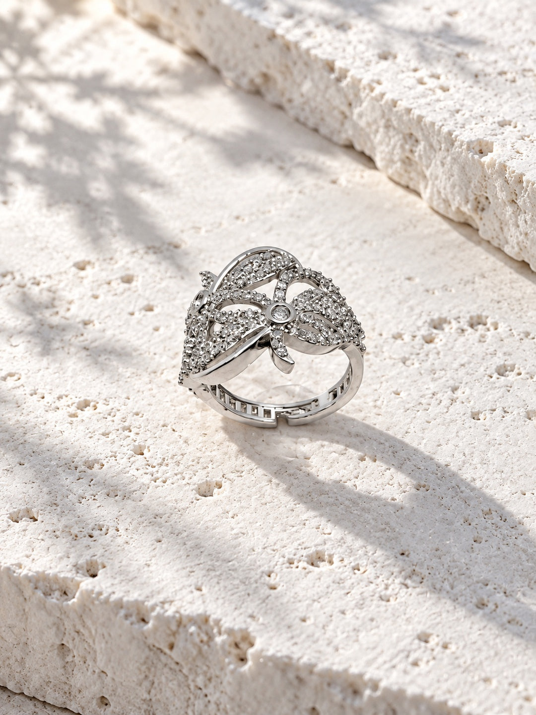 Niska floral leaf AD stone statement ring view 4