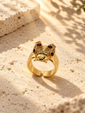 Replica gold-tone ladybug ring with burgundy stones - product angle 1