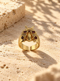 Replica gold-tone ladybug ring with burgundy stones - product angle 2