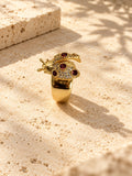 Replica gold-tone ladybug ring with burgundy stones - product angle 5