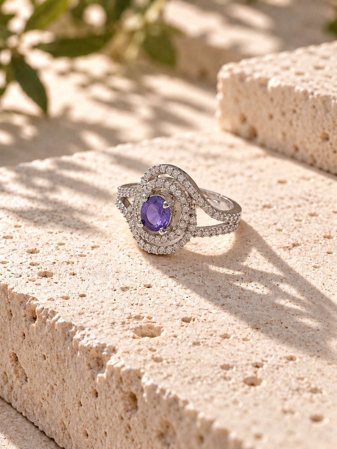 Niska violet halo AD stone statement ring product angle