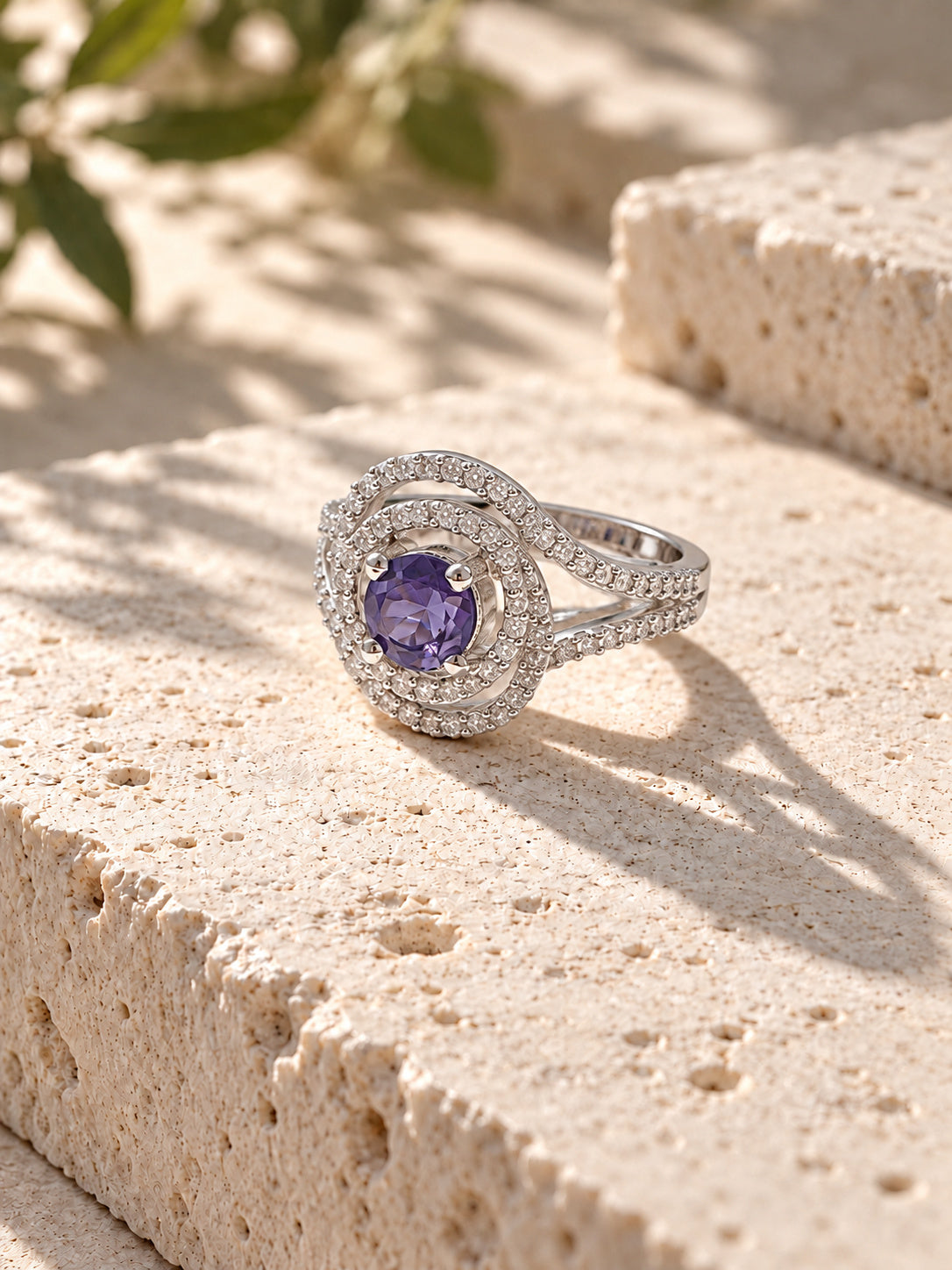 Niska violet halo AD stone statement ring product angle