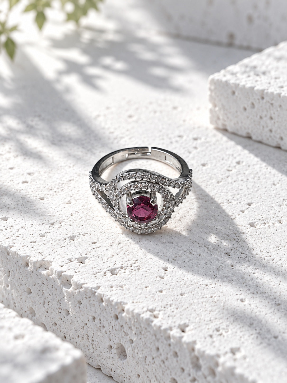 Niska pink AD stone silver-tone ring view 1