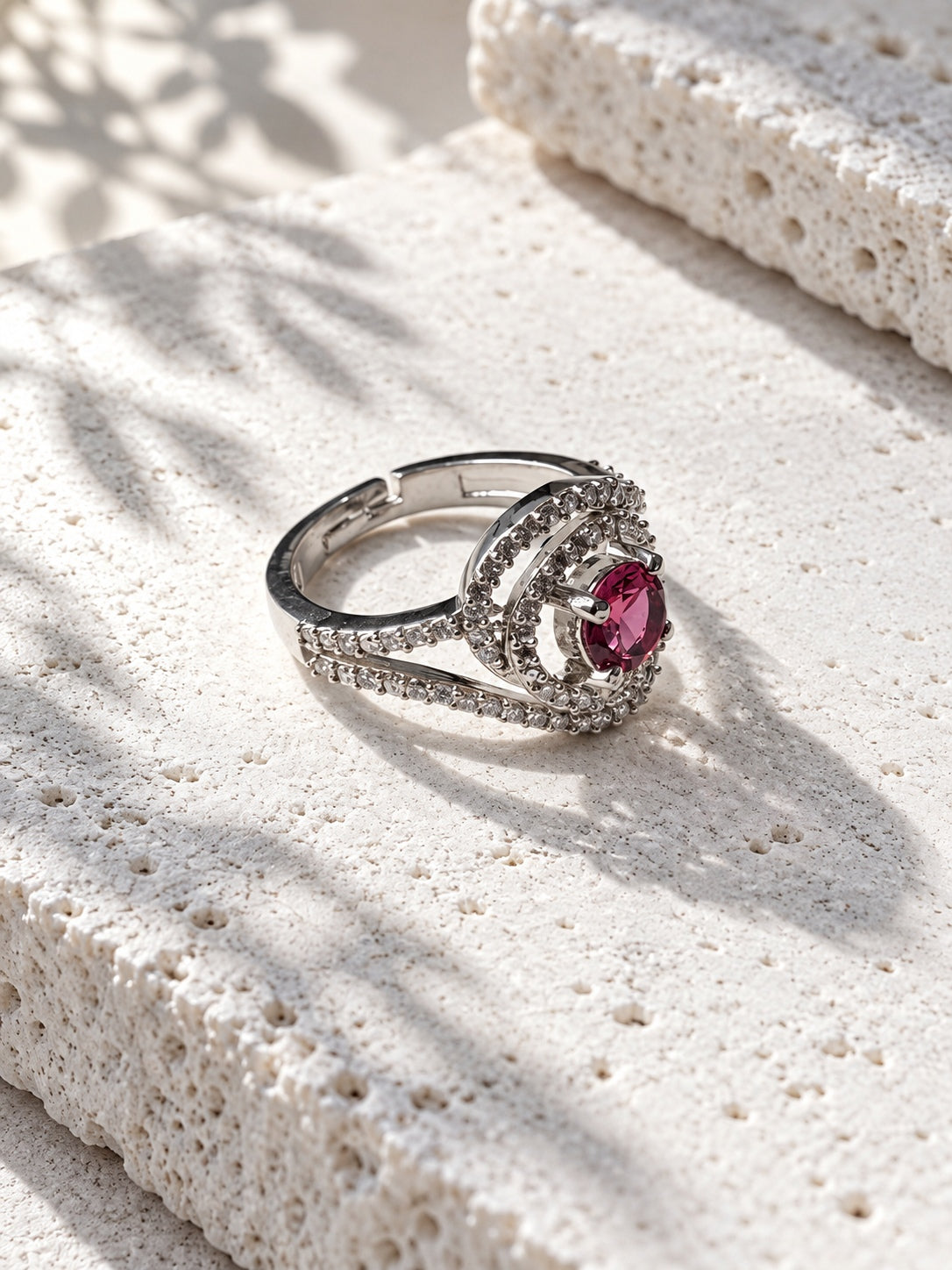 Niska pink AD stone silver-tone ring view 2