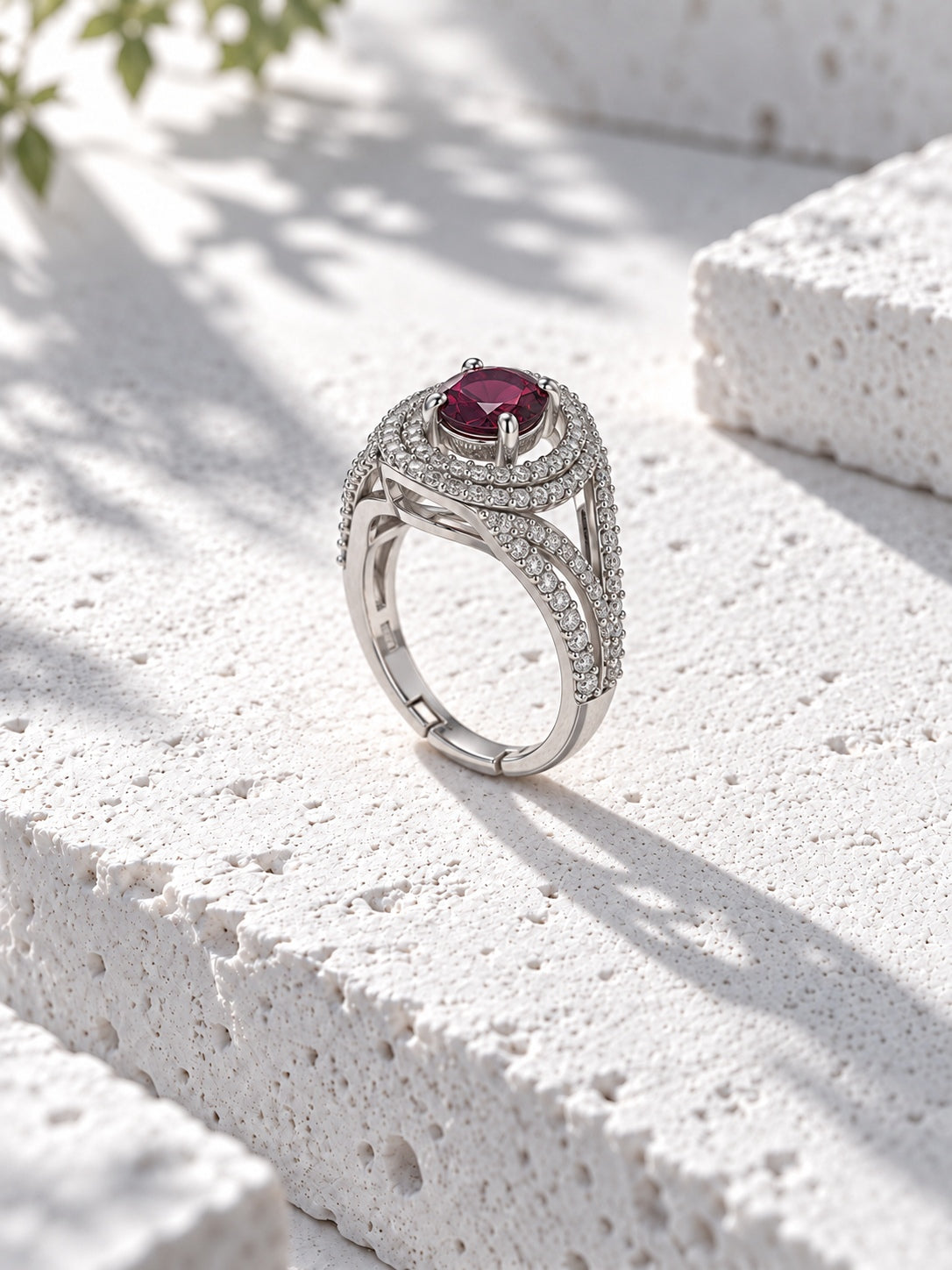 Niska pink AD stone silver-tone ring view 4
