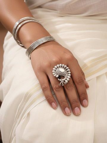 Niska Silver Oxidized Peacock Ring