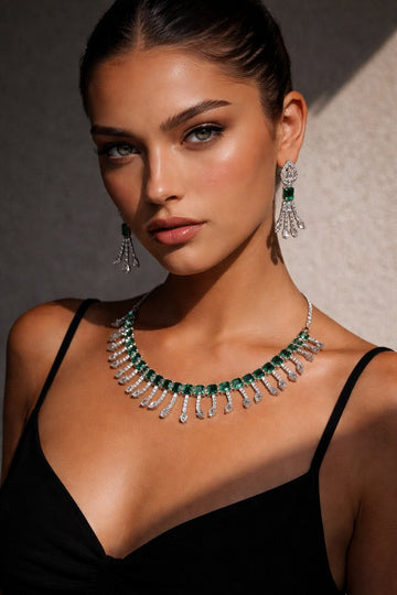 Niska Rhodium-Plated Brass Green Sapphire & White Cubic Zirconia Studded Necklace Set (Copy)
