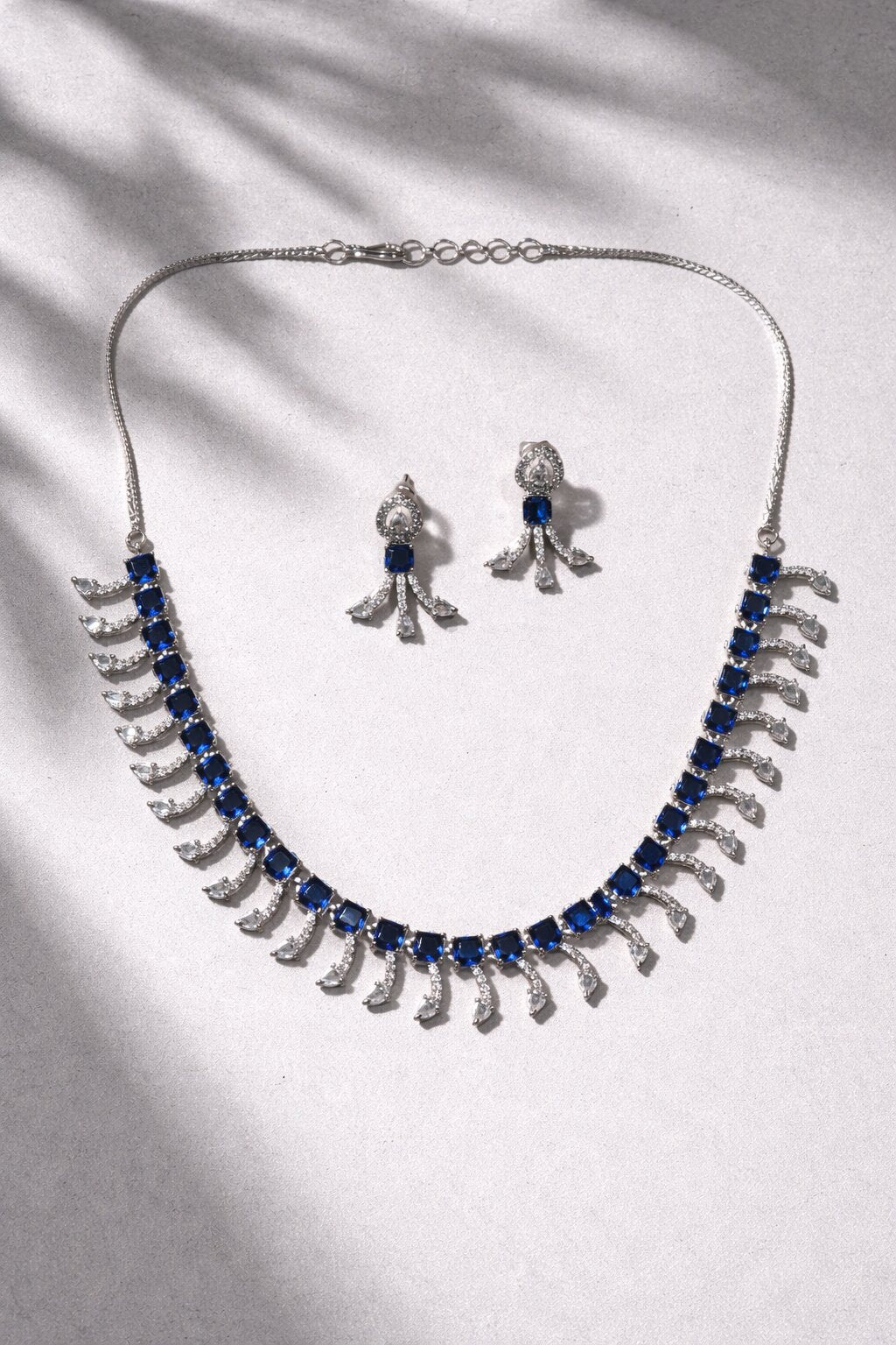 Niska Rhodium-Plated Brass Blue Sapphire & White Cubic Zirconia Studded Necklace Set (Copy)