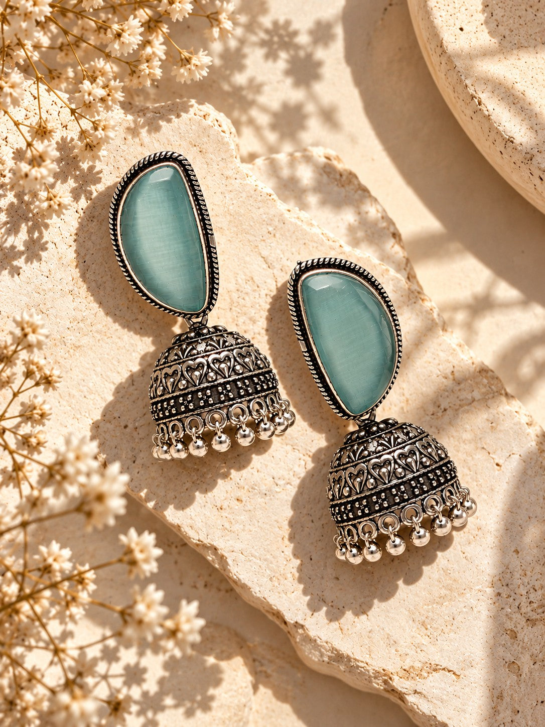 Aqua Monalisa Stone Silver Replica Jhumka