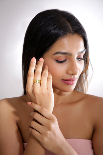 Gold-Plated Anti-Tarnish Textured Adjustable Ring