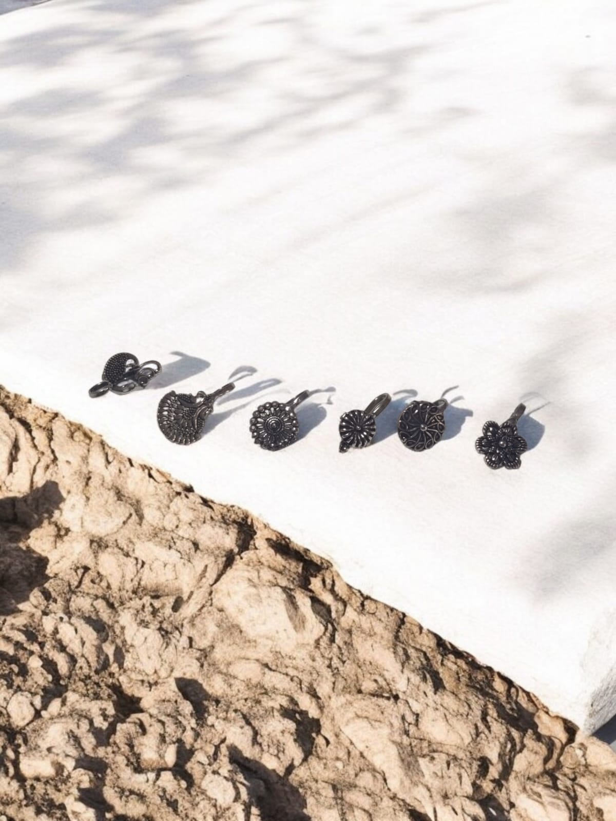 Set of 6 Silver Plated Oxidised Nose Pins