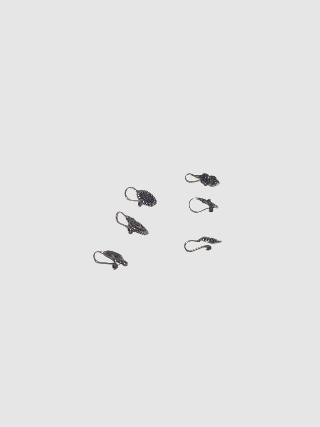 Set of 6 Silver Plated Oxidised Nose Pins