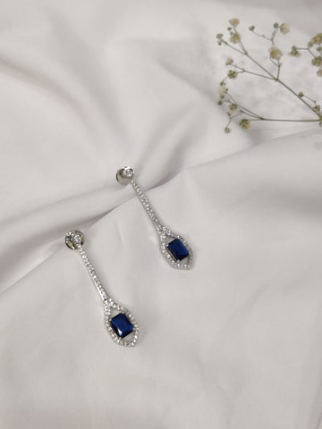 Rhodium Plated Crystal Ultramarine & Cubic Zirconia Studded Teardrop Drop Earrings