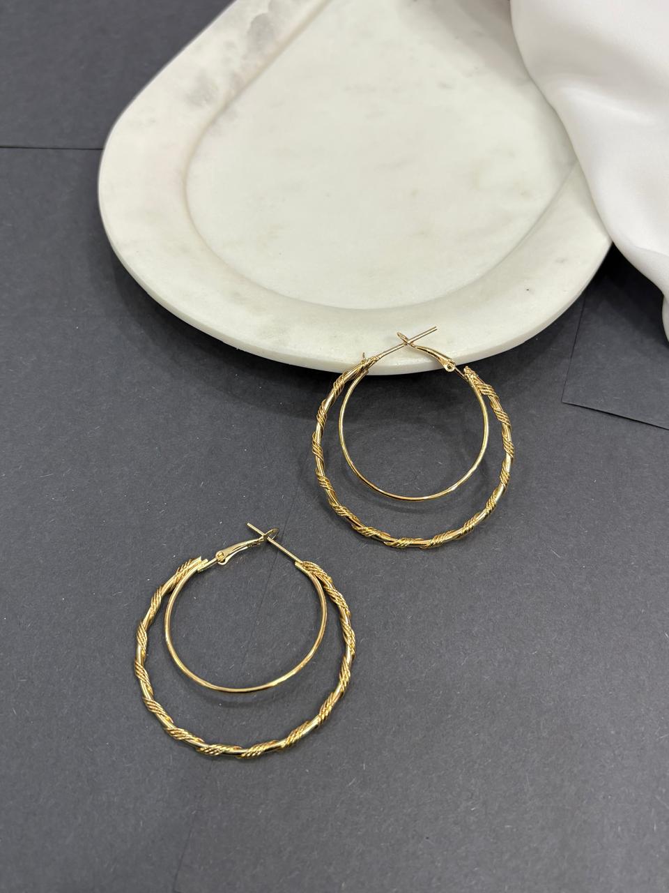 Gold-Plated Large Circular Hoop Earrings with Intricate Detailing Pack of 2