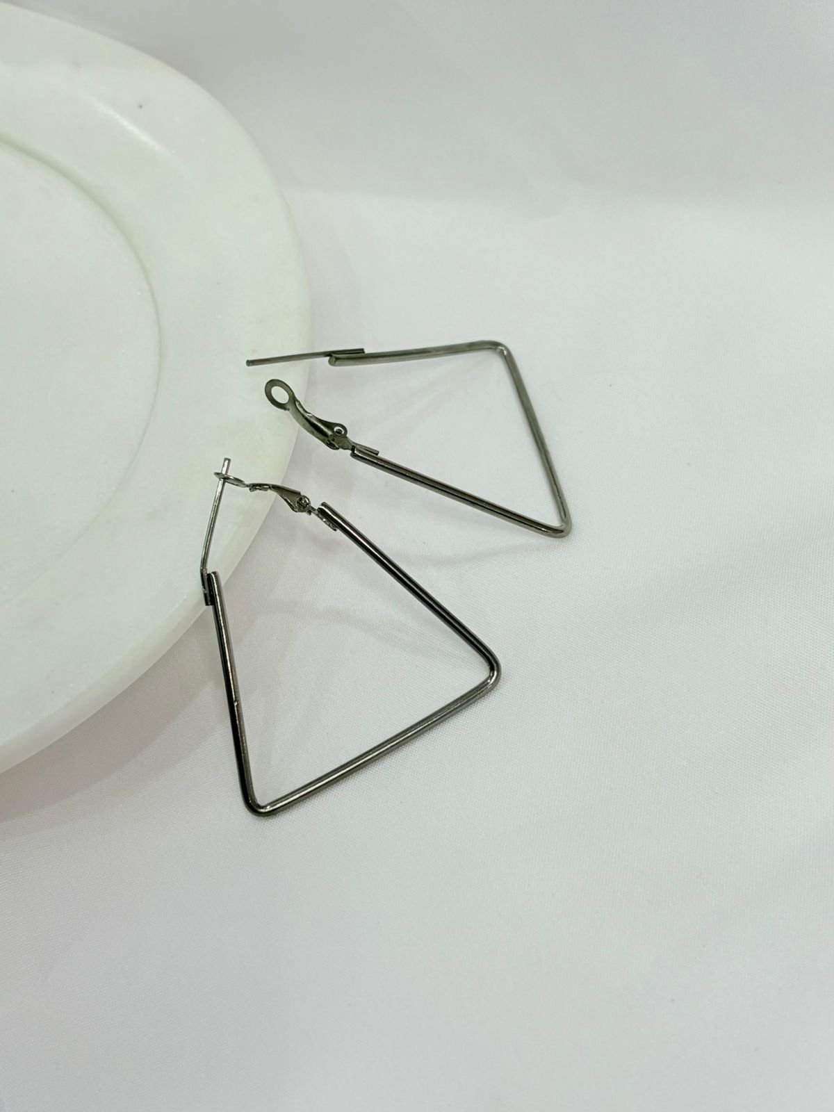 Black Toned Triangular Stud Earrings