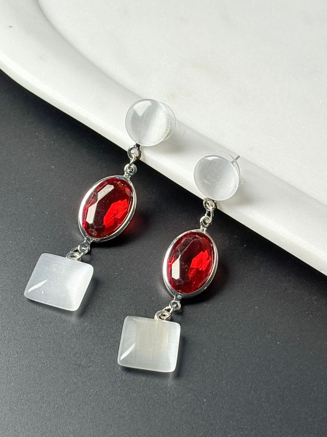 Sterling Red Long Drop Earrings