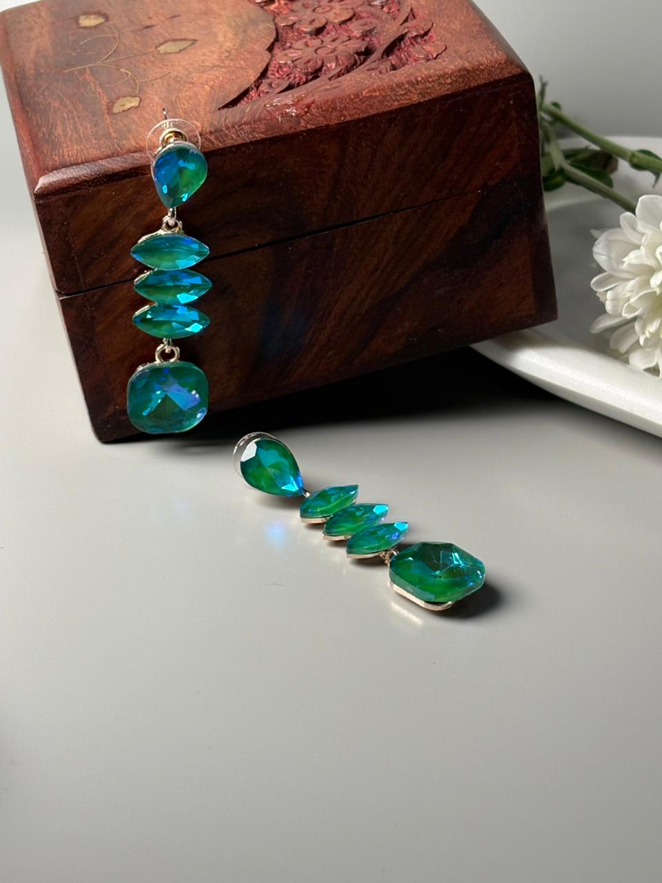 Sterling Green Long Drop Earrings