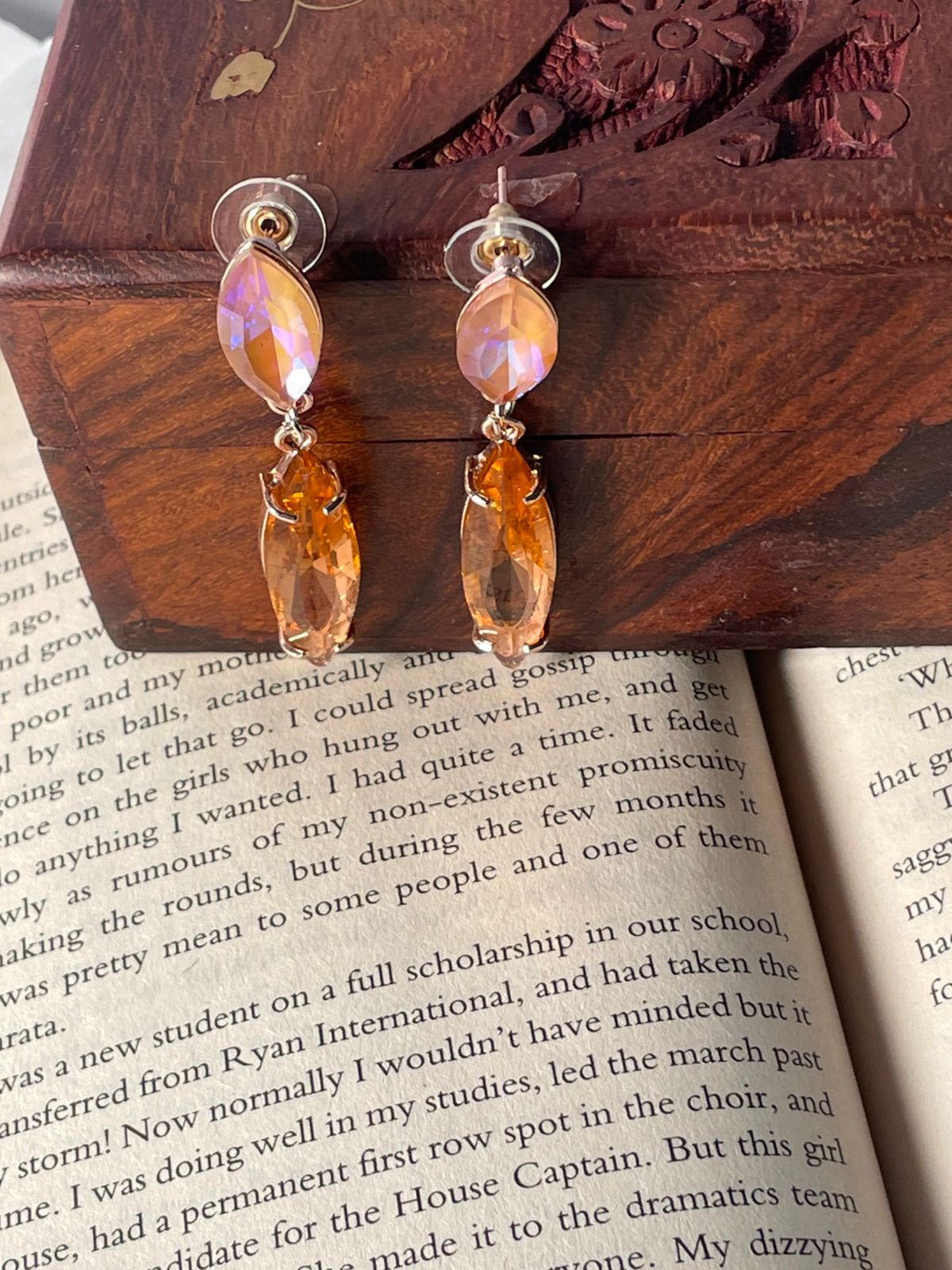 Sterling Long Drop Earrings Beige