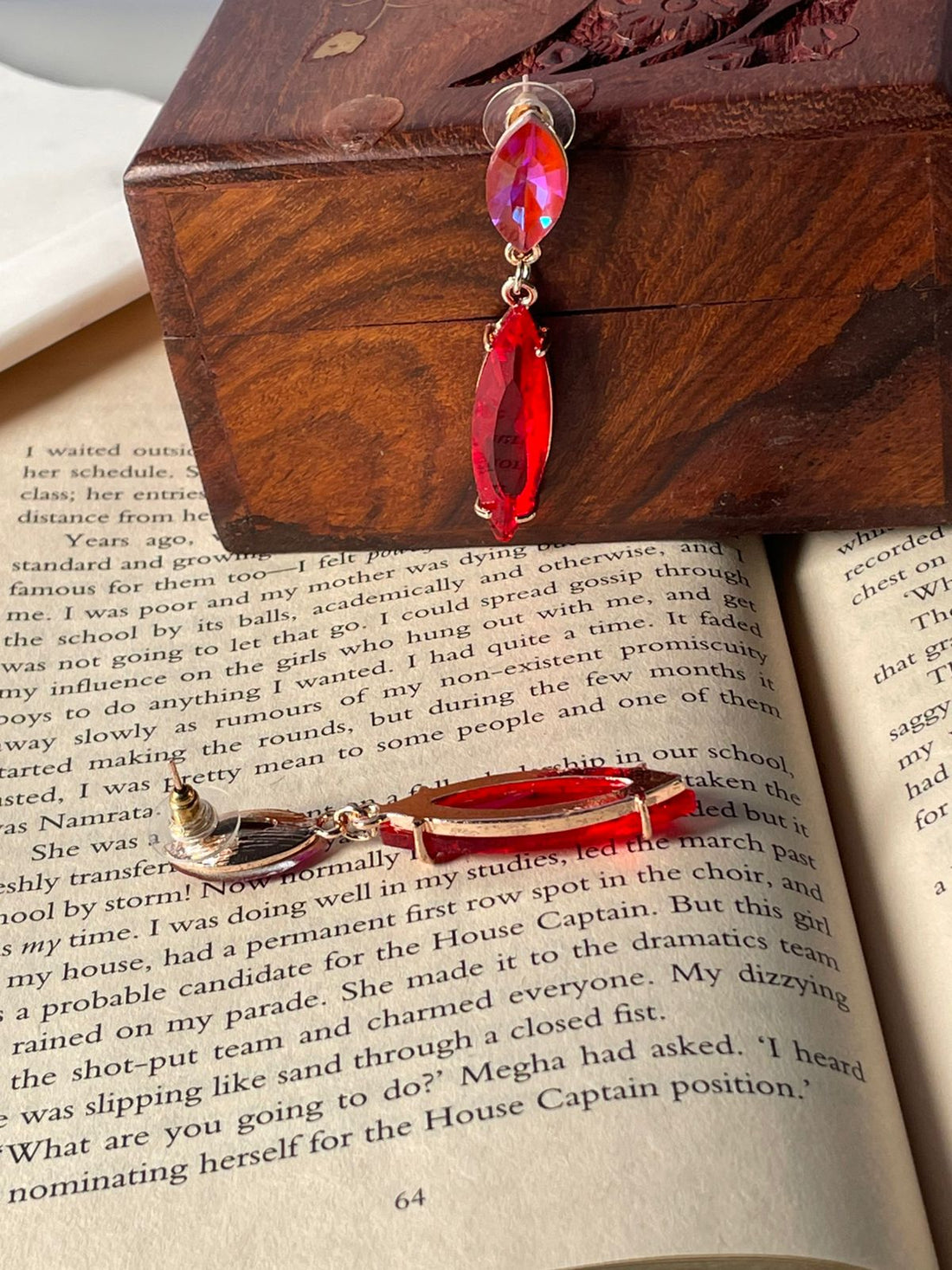 Sterling Long Drop Earrings Red