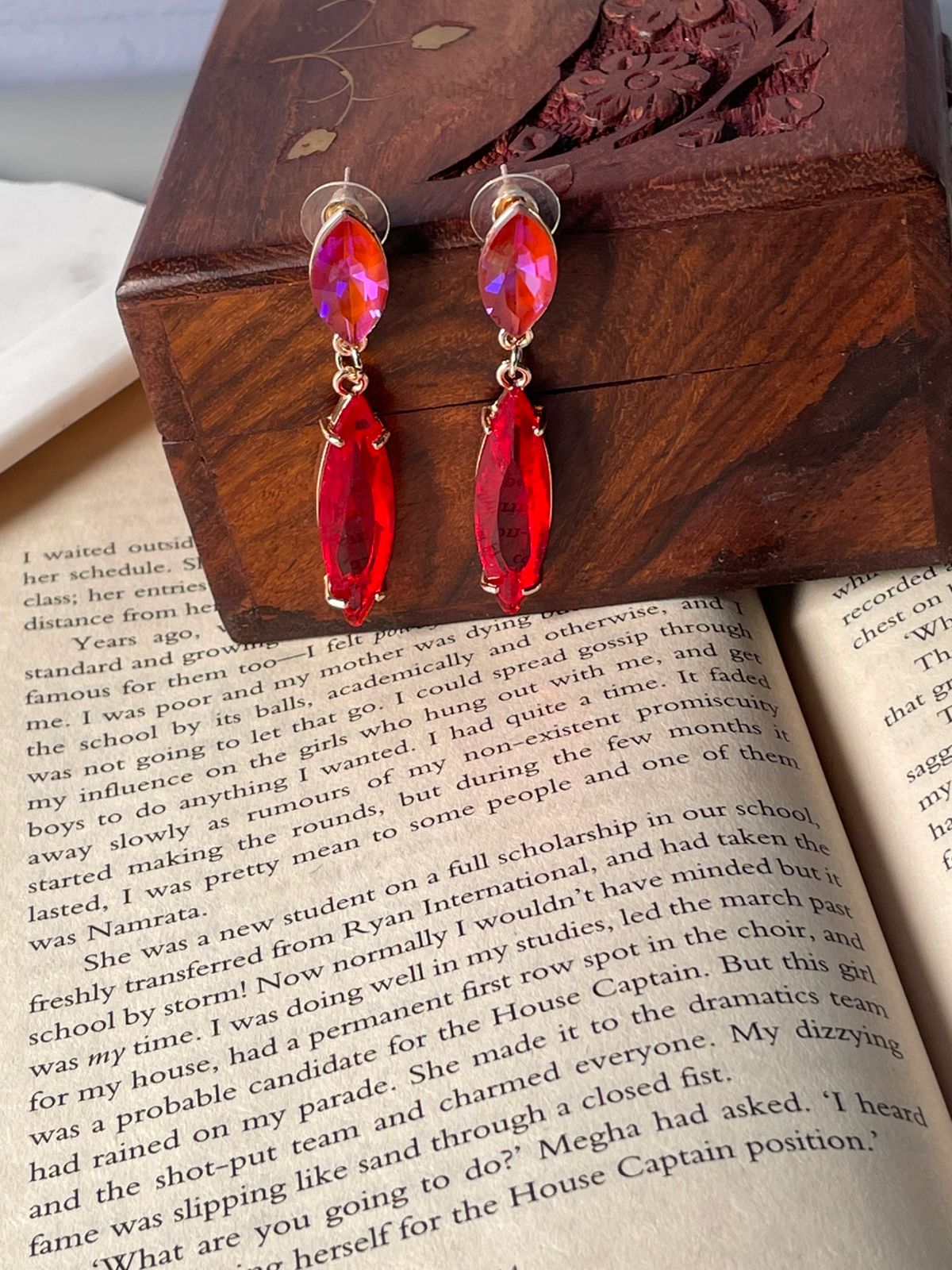 Sterling Long Drop Earrings Red