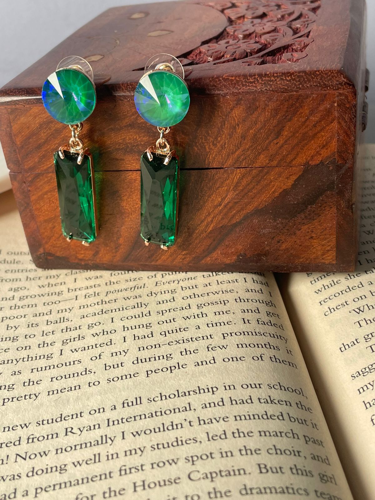 Sterling Long Drop Earrings Green