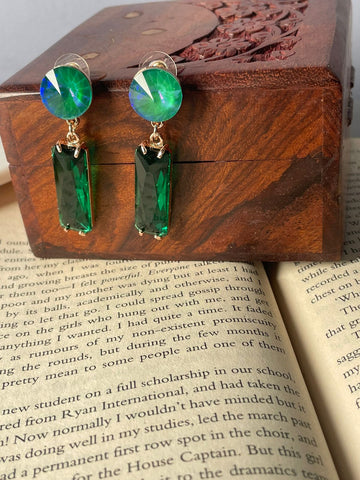 Sterling Long Drop Earrings Green