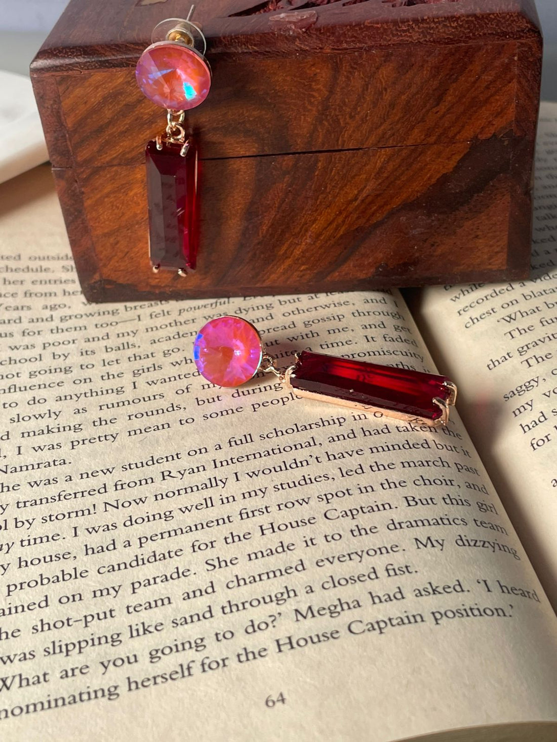 Sterling Long Drop Earrings Red