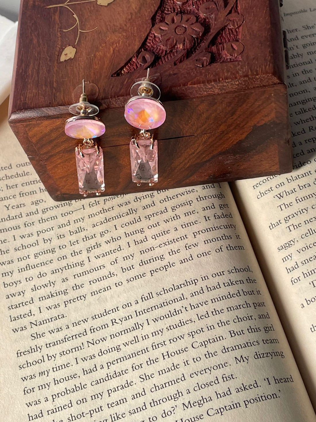 Sterling Long Drop Earrings Pink