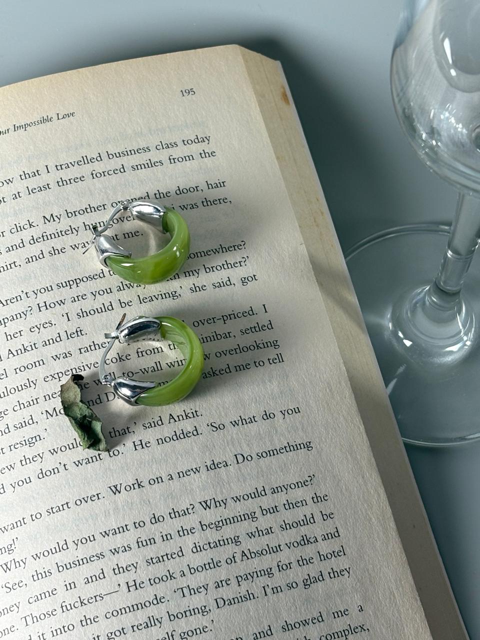 Contemporary Studs Earrings- Green