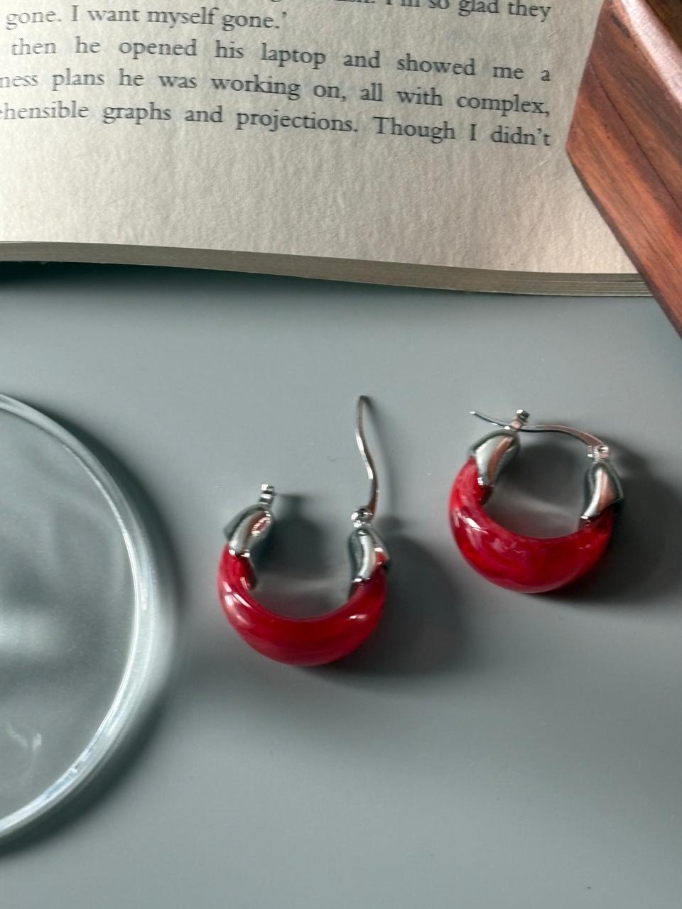 Contemporary Studs Earrings- Red