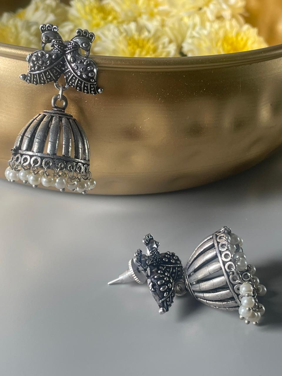 Silver Plated German Silver Antique Jhumkas