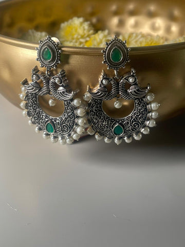 Silver-Toned Silver-Plated Contemporary Chandbalis