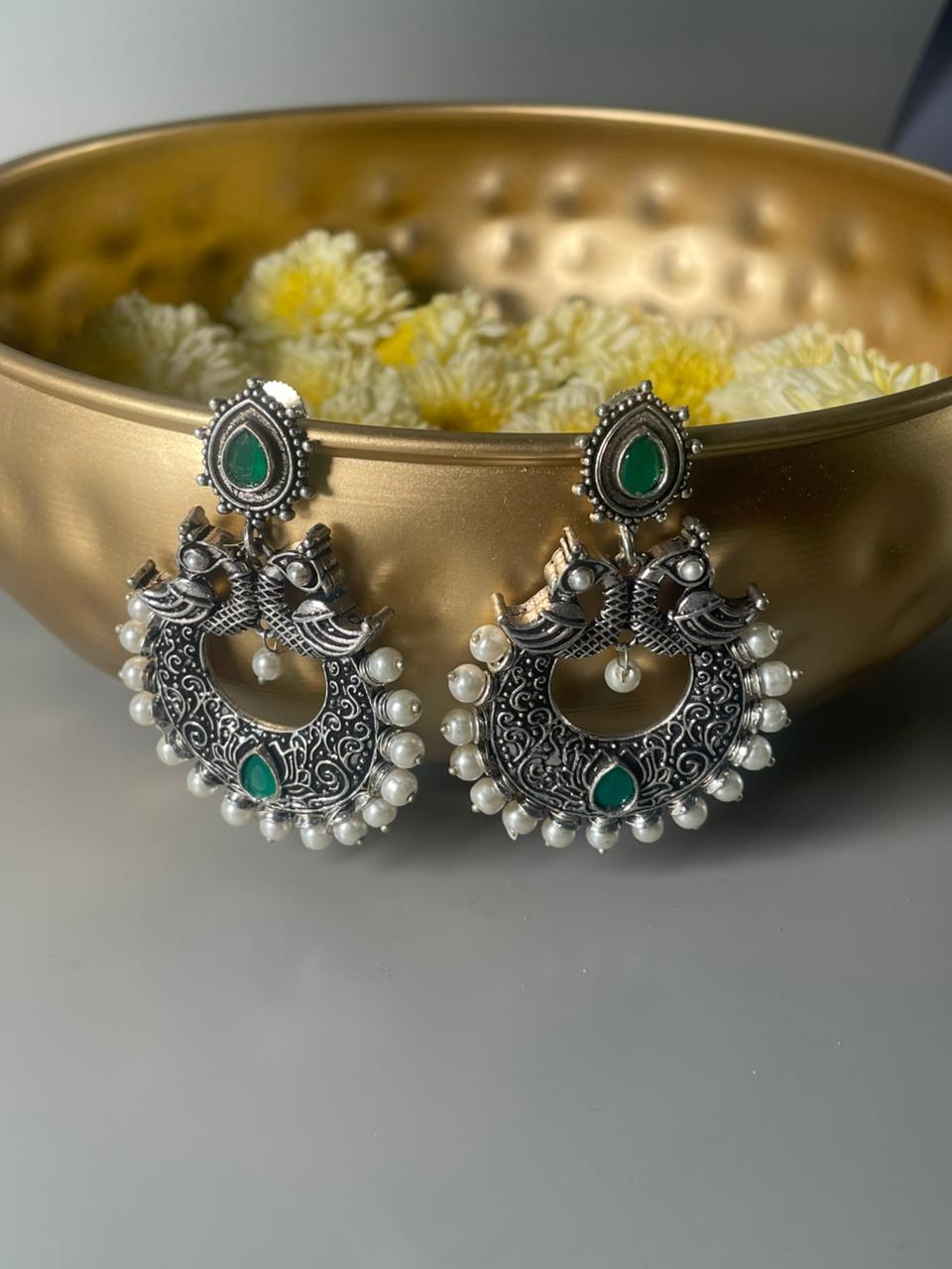 Silver-Toned Silver-Plated Contemporary Chandbalis